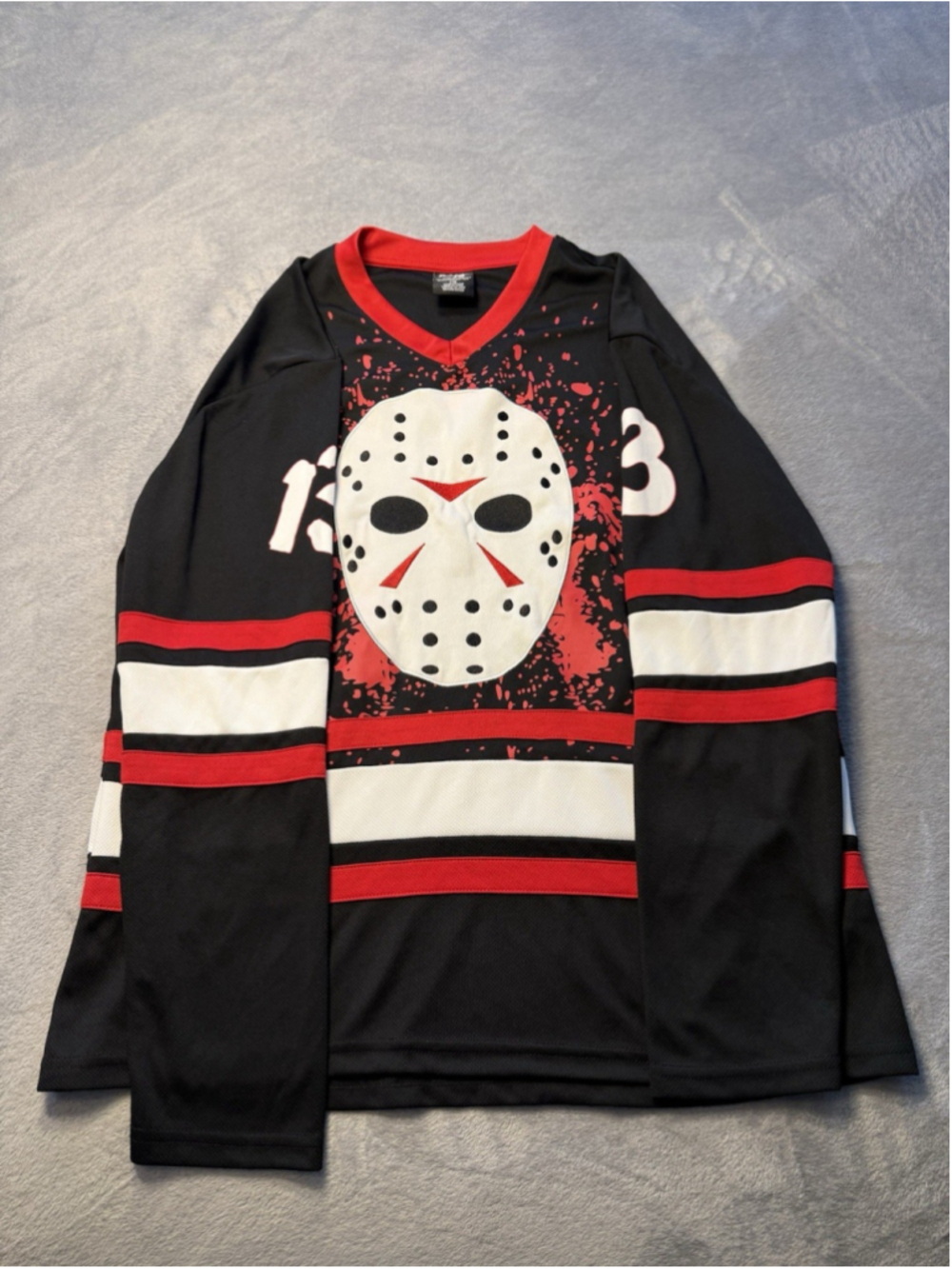 Friday The 13th Hockey Jersey Mens Size L Black Jason Voorhees Mask Horror Sport